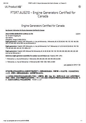 FTSR7.AU5210 - Engine Generators Certified for Canada UL Product iQ
